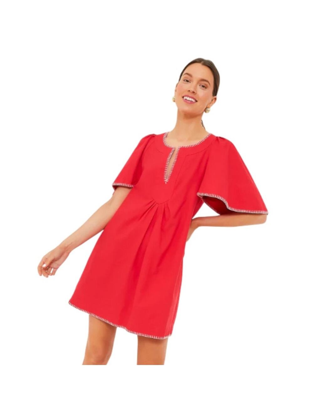 Tuckernuck Pomander Place Red Finley Flutter Sleeve Whipstitch Dress